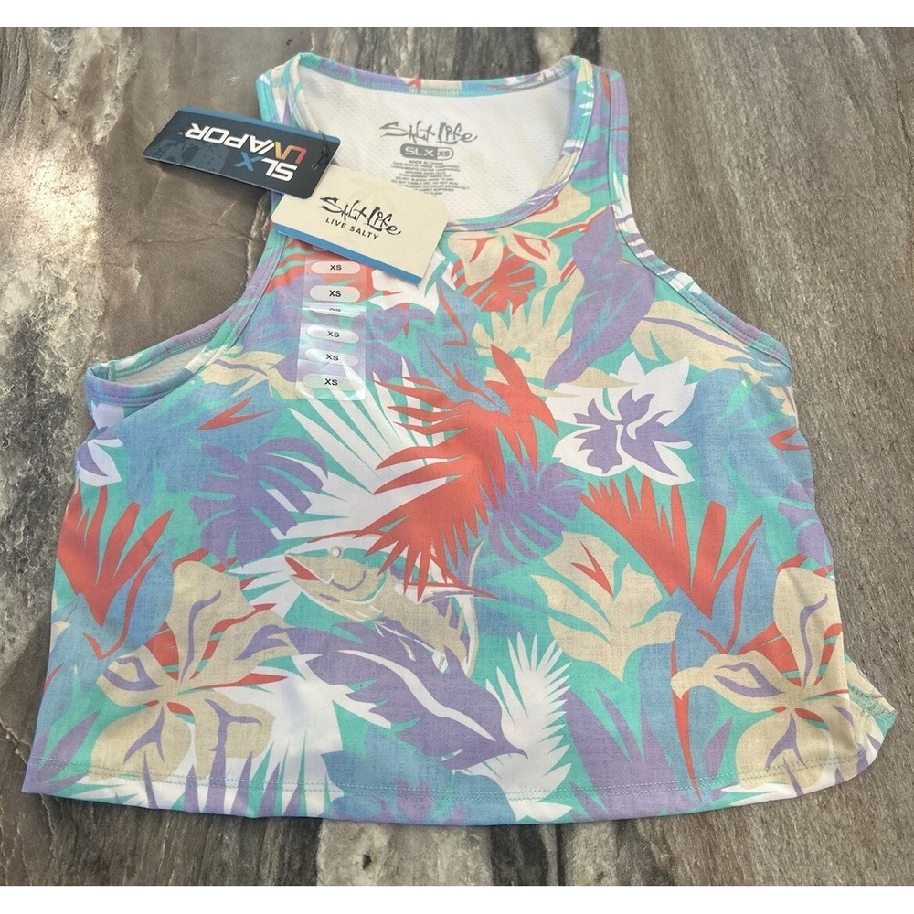 Salt Life Tropical Bra Crop Top Exercise Swimsuit Top Built In Bra NWT XS BxD